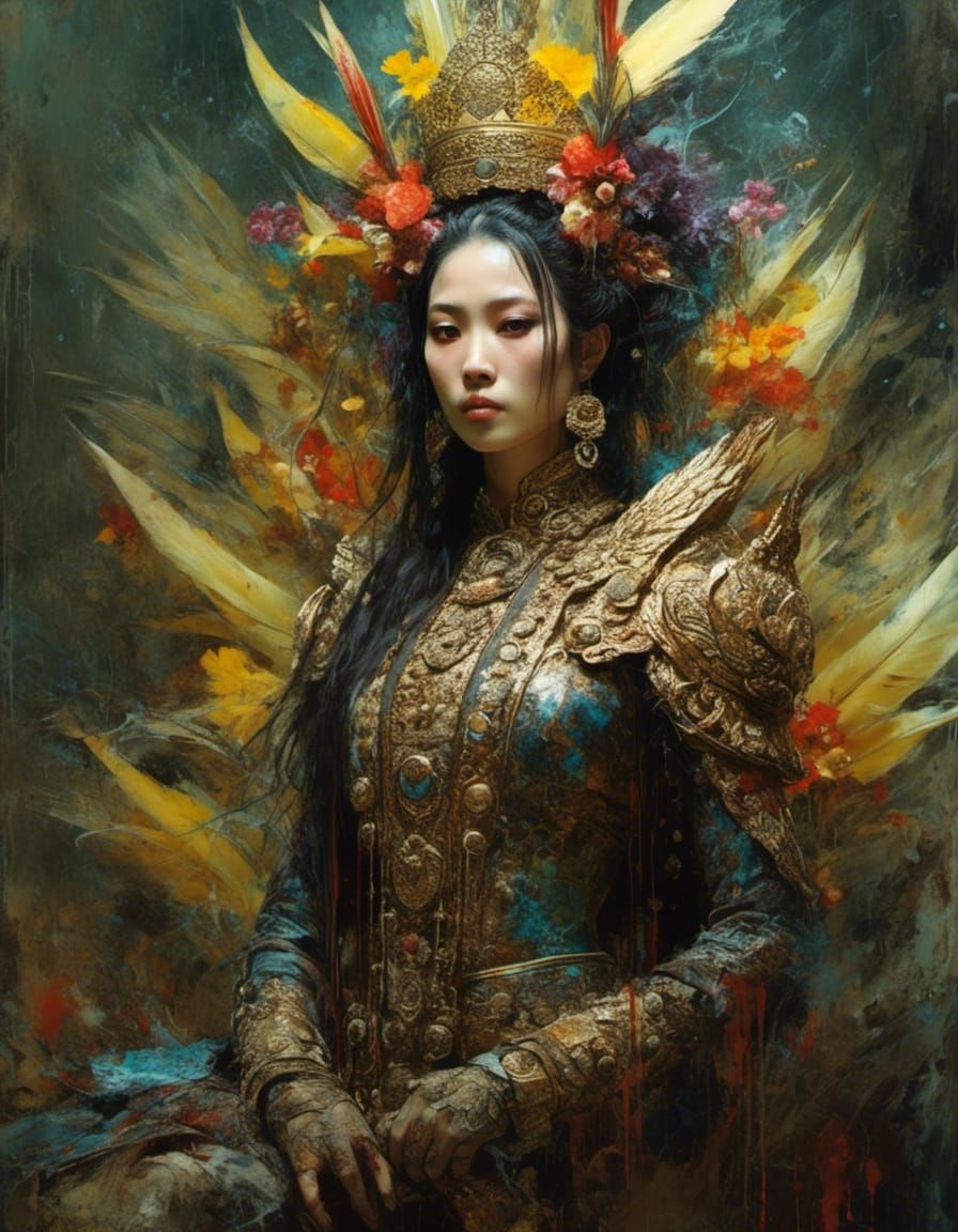 Fantasy Thai Princess Portrait in Impasto Style