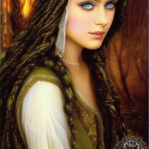 Witch Summons Spirits in Pre-Raphaelite Watercolor