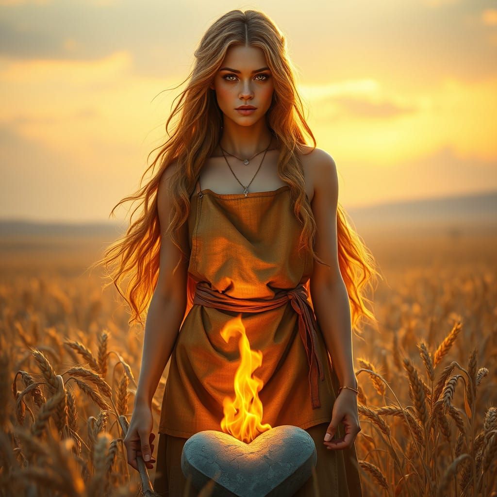 Ethereal Goddess of Harvest Radiates Golden Light