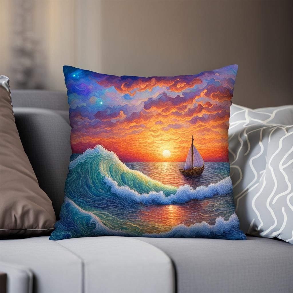 Ocean Wave Pillow in Astral Cosmic Style