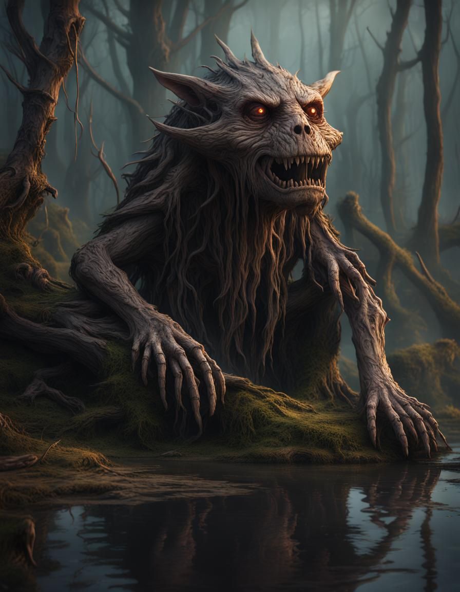 Swamp Creature Camouflaged as Driftwood: Detailed Matte Pain...