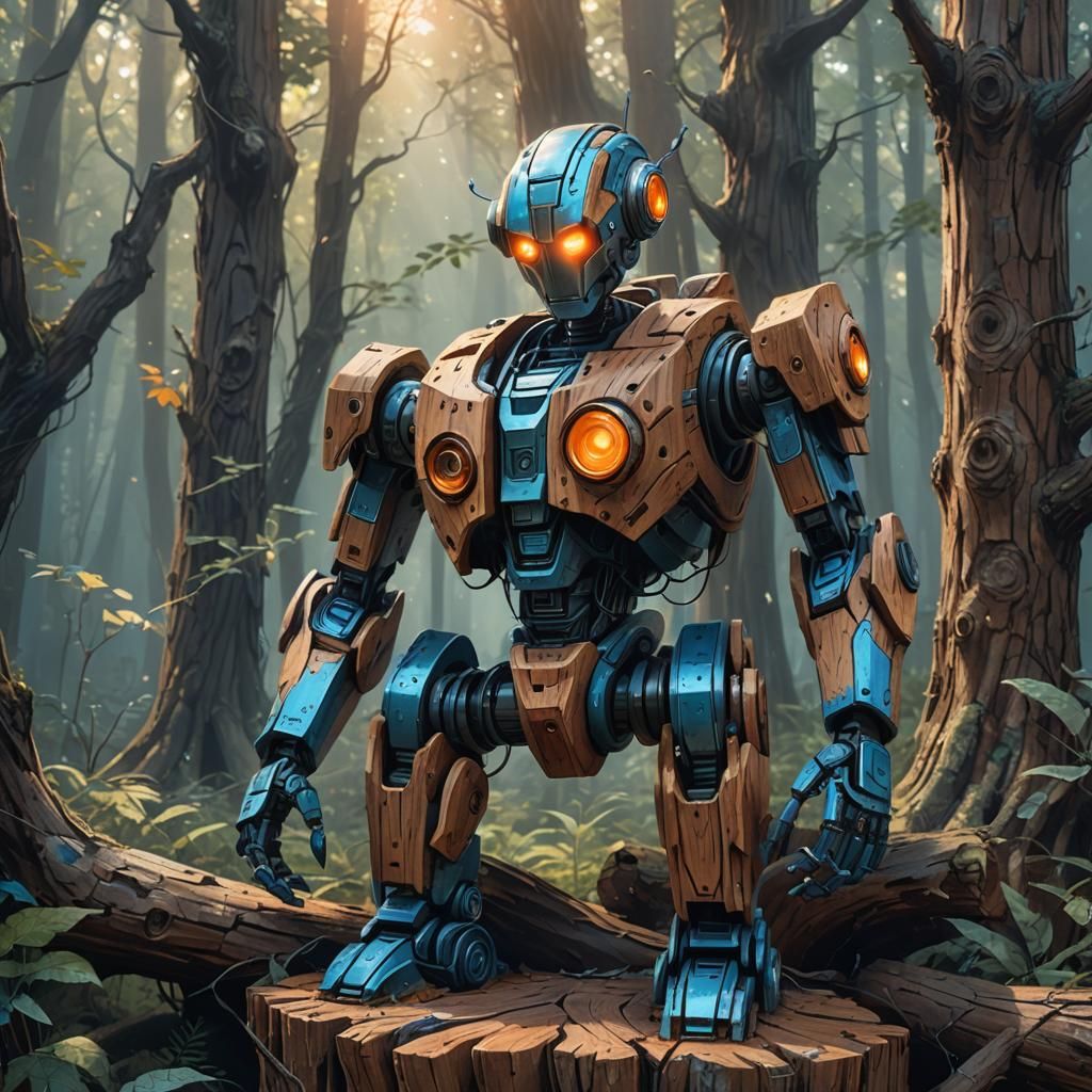 Wooden Robot in Mystical Forest Concept Art