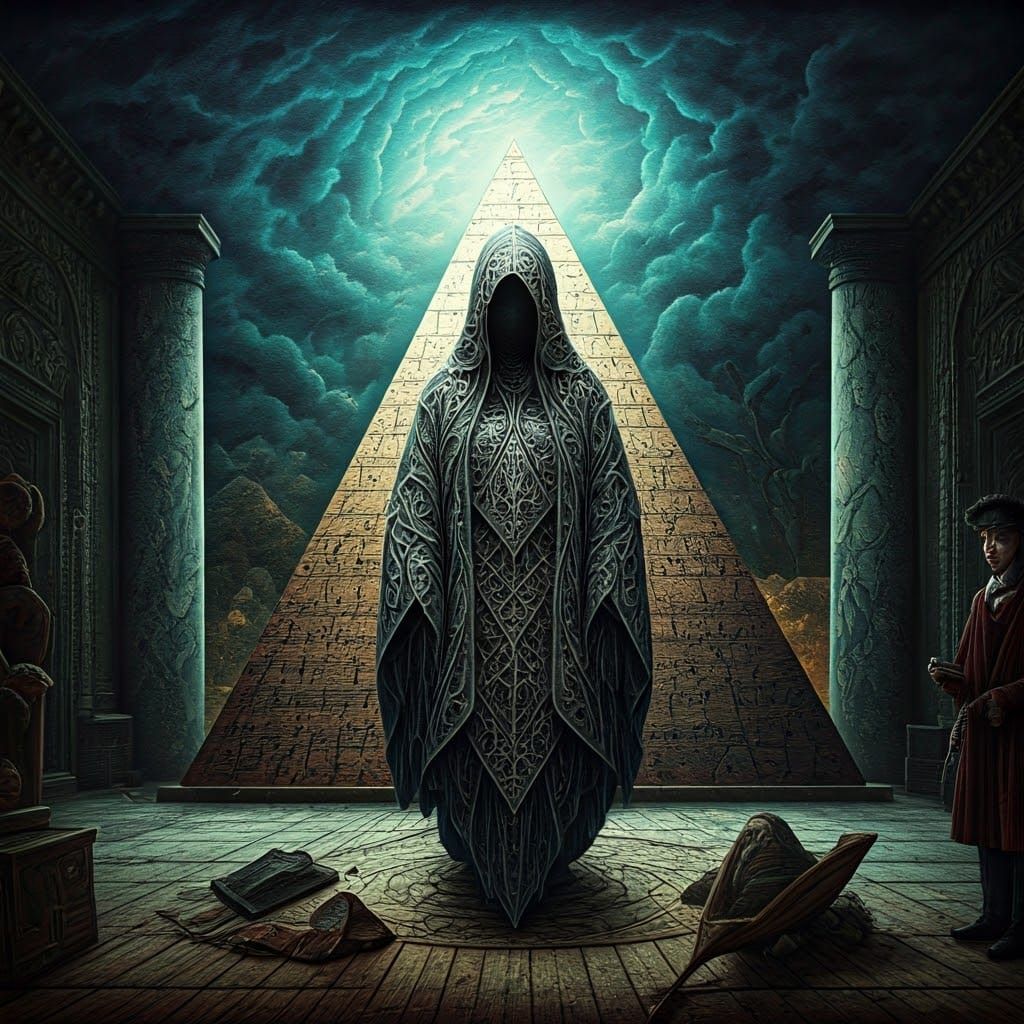 Ethereal Pyramid Ghost in Double Exposure Style