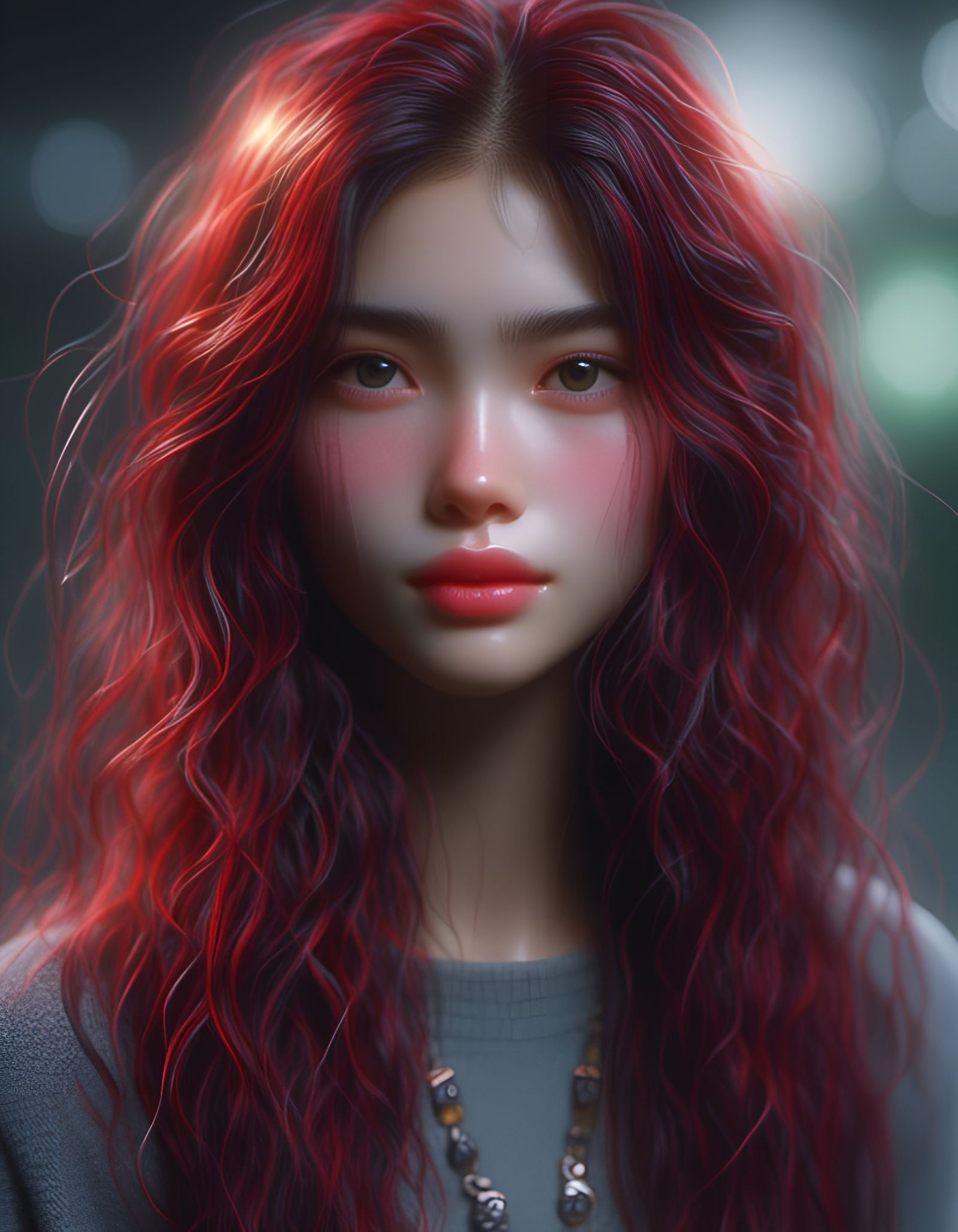 Hyperrealistic Portrait of a Flirty Girl with Red Hair