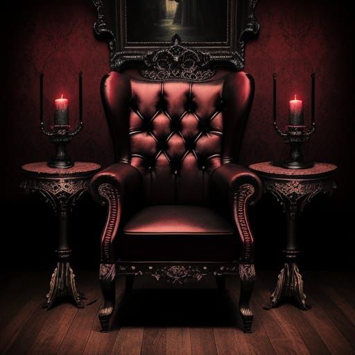 Gothic Victorian Chair with Crimson Rose Oil Painting