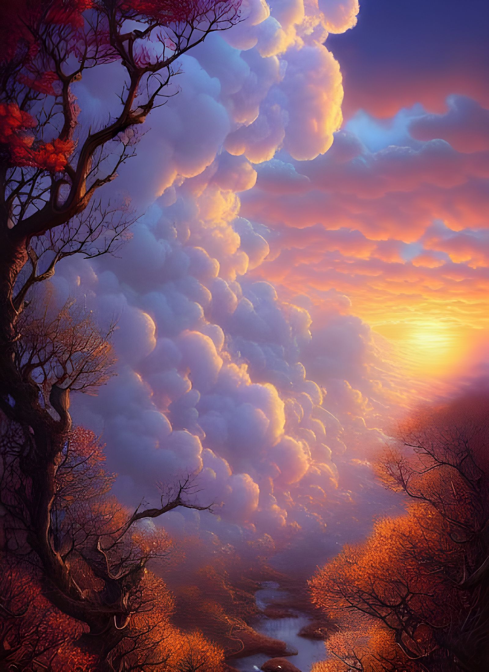 Fantasy Autumn Landscape with Sunset, Digital Art
