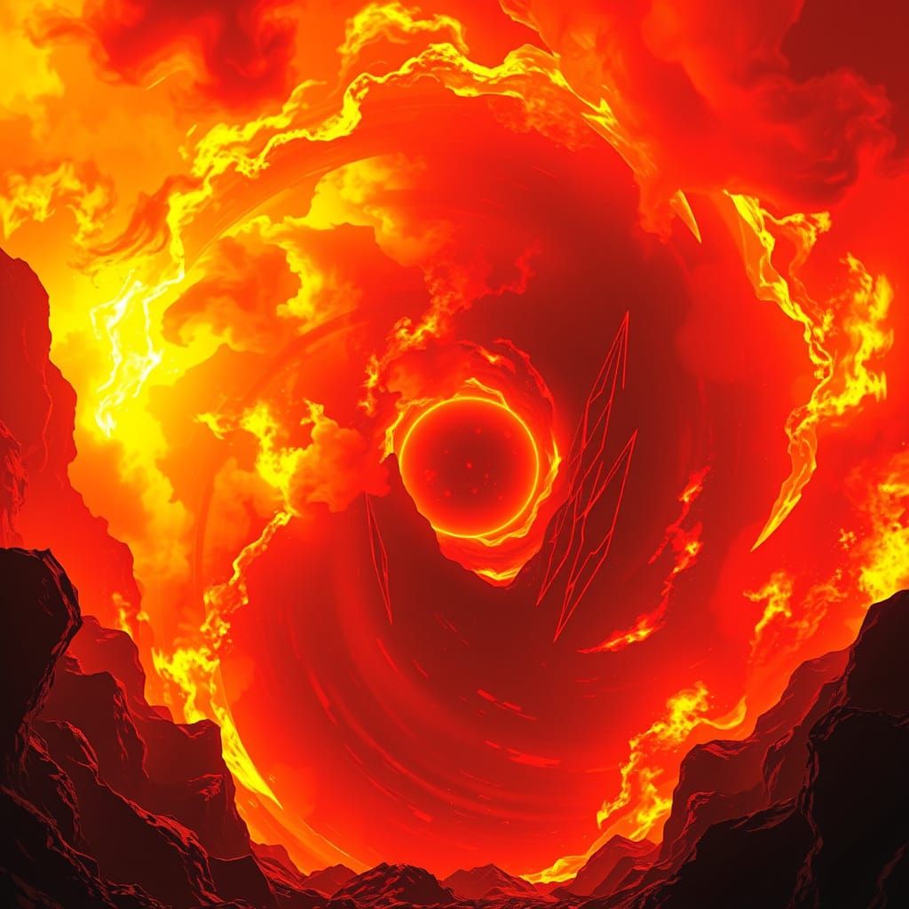 Fiery Portal with Geometric Shapes and Light Effects