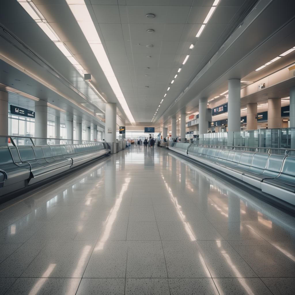 Empty Airport Corridor in Hyper-Realistic Liminal Photograph...