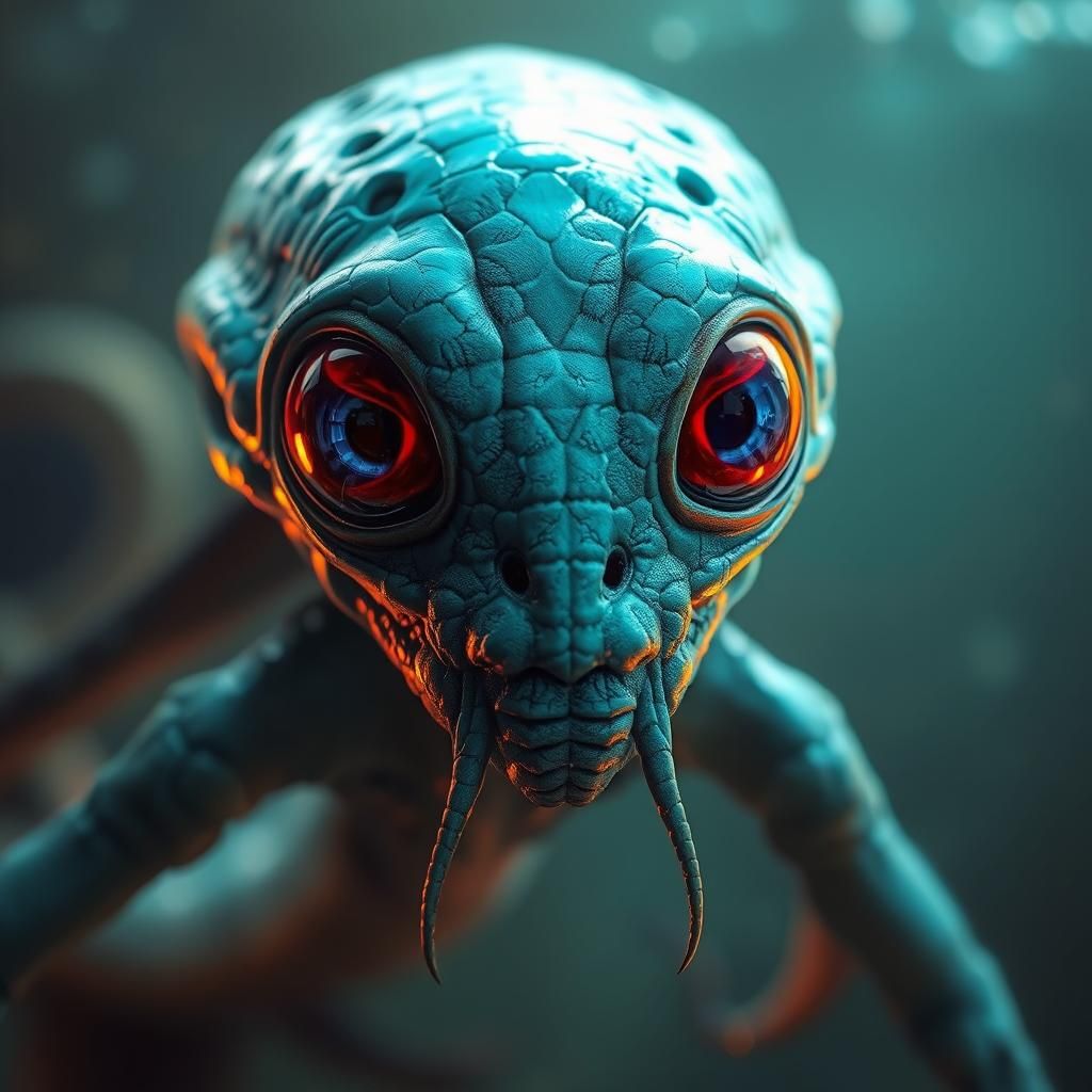 Underwater Alien with Gills in Hyper-Realistic Style