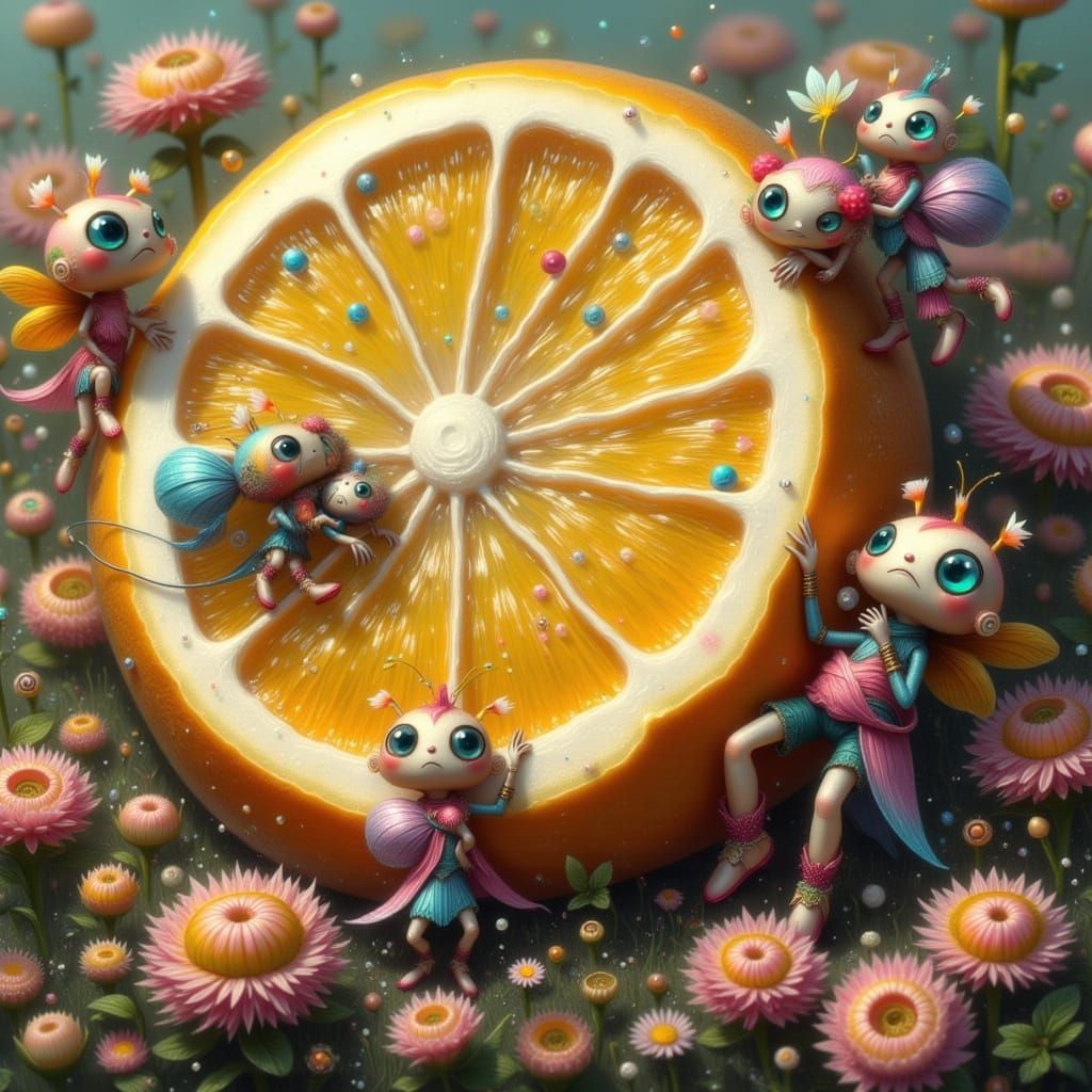 Whimsical Ants Marvel at a Giant Citrus Fruit