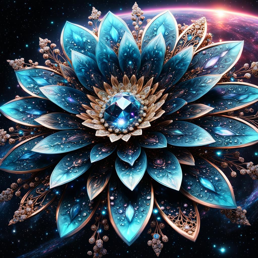 Brilliant Diamond Flower in a Galactic Digital Painting