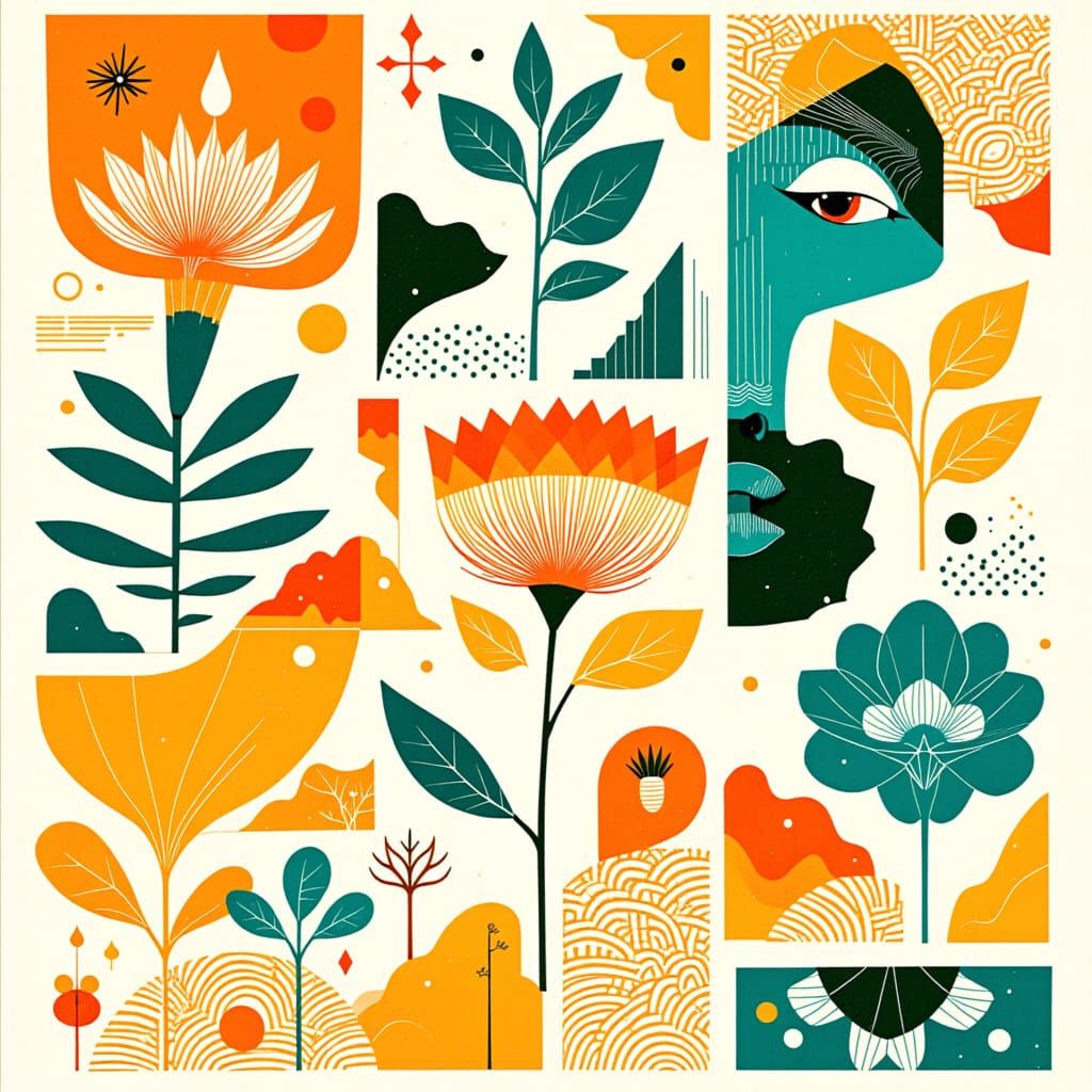 African Geometric Textile Pattern in Digital Art Style