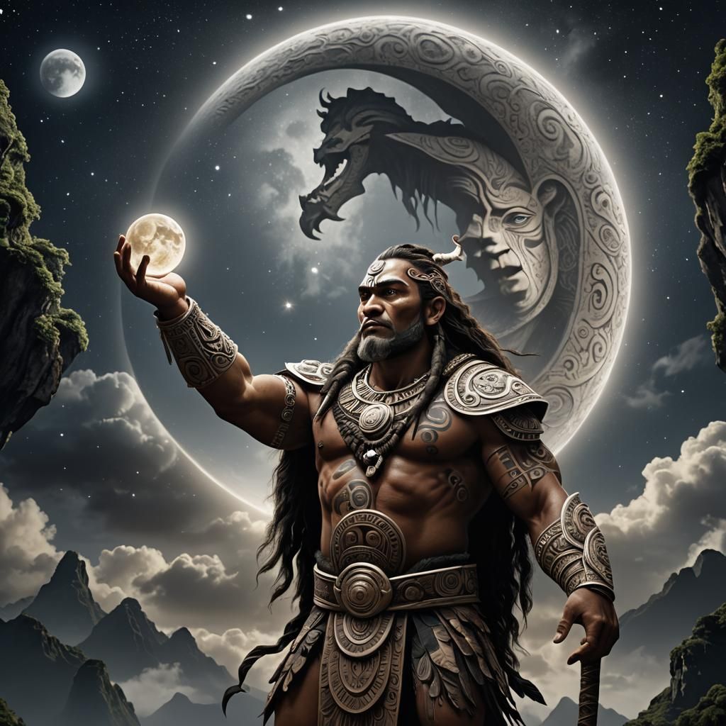 Maori God Holding the Moon: Matte Painting