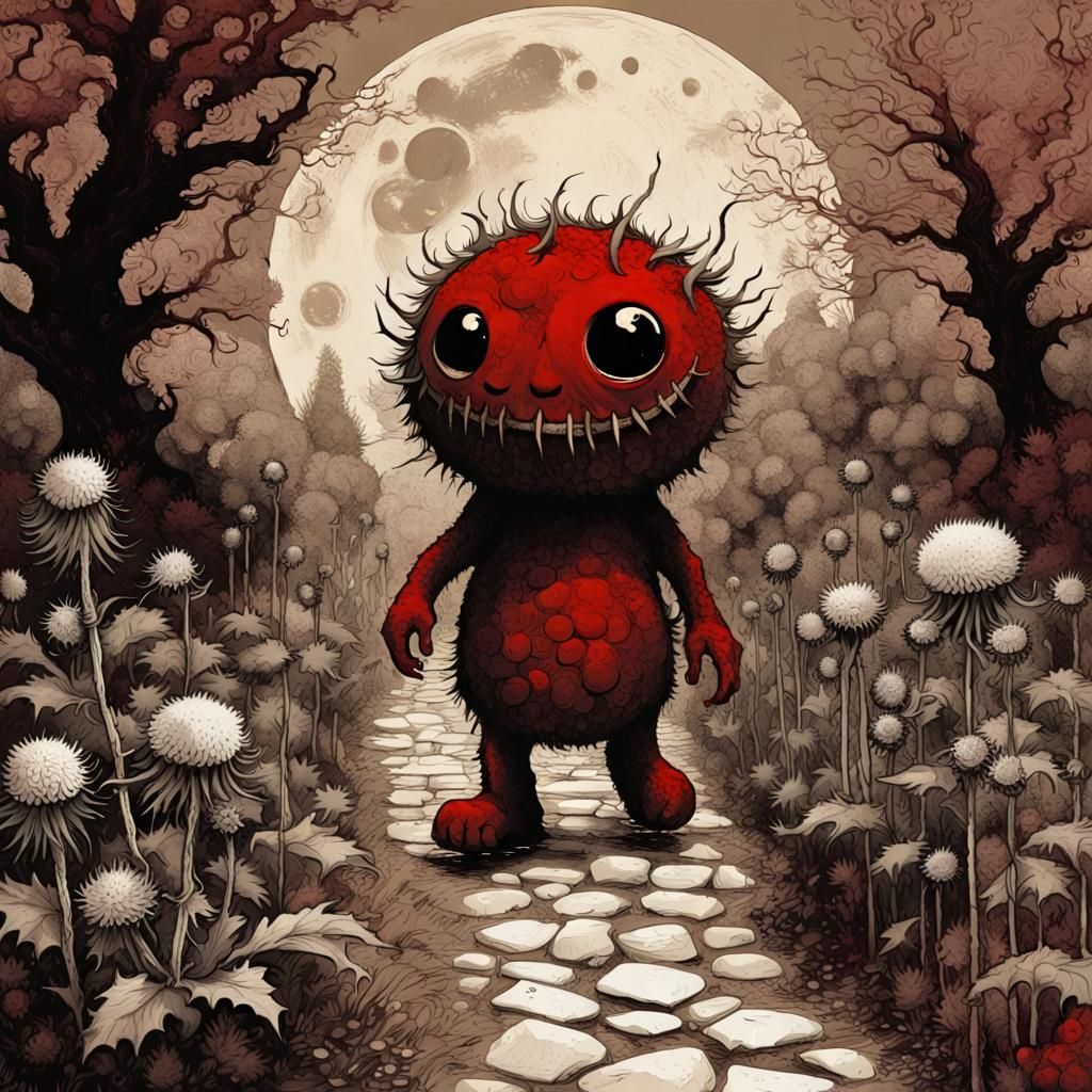 Eerie Fantasy Creature on Moonlit Path