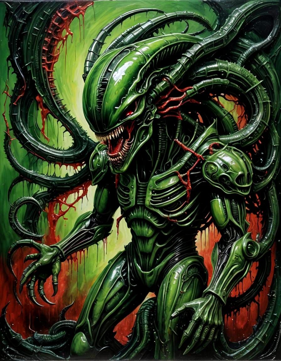 Surreal Xenomorph Oil Painting in Giger Style