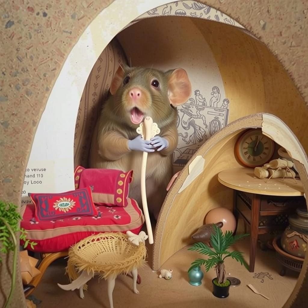 Mouse Burrow Section View with 70s Furniture