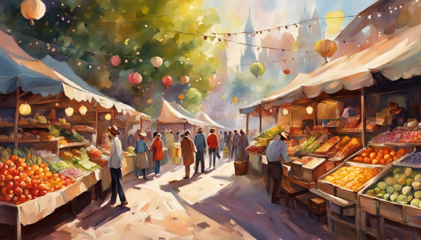Whimsical Country Market with Gouache Swirls and Pastel Colo...