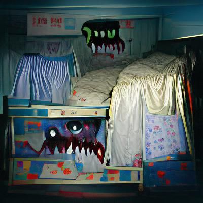 Scary Bedroom at Night with Monster Under Bed