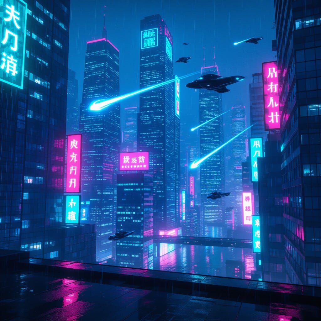 Futuristic Neon Cityscape at Night
