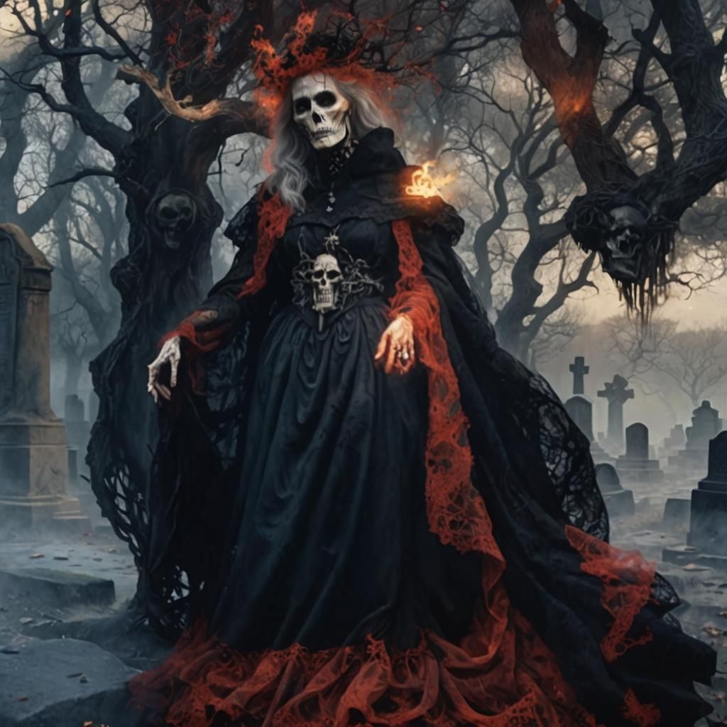 Elder Goth Woman in Graveyard: Dark Surrealism