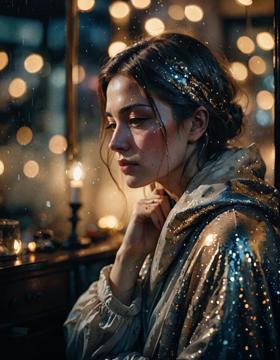 Sad Woman with Skull in Double Exposure Style