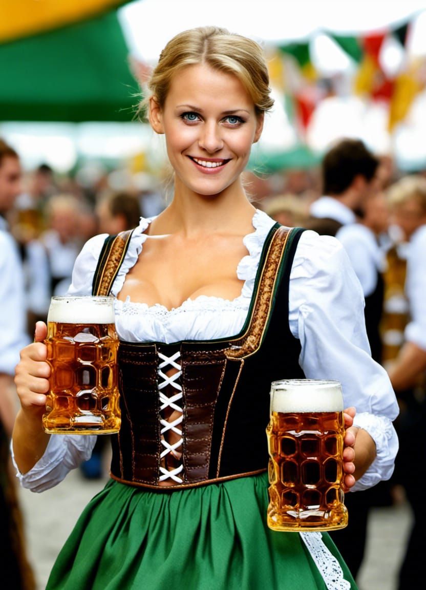 Oktoberfest Waitress with Beer Mugs in Munich