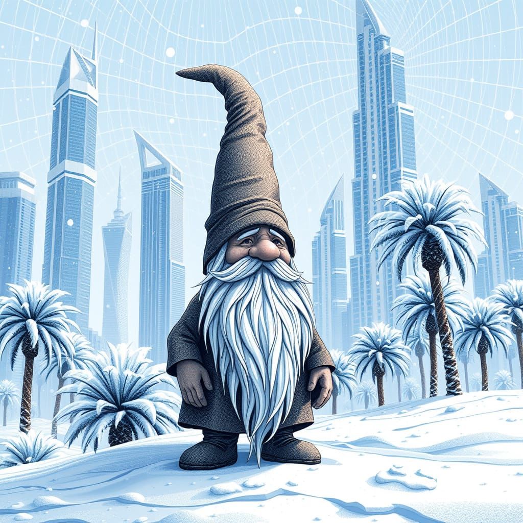 Gnome Surveys Snow-Covered Dubai: Abstract Vector Fractal Ar...