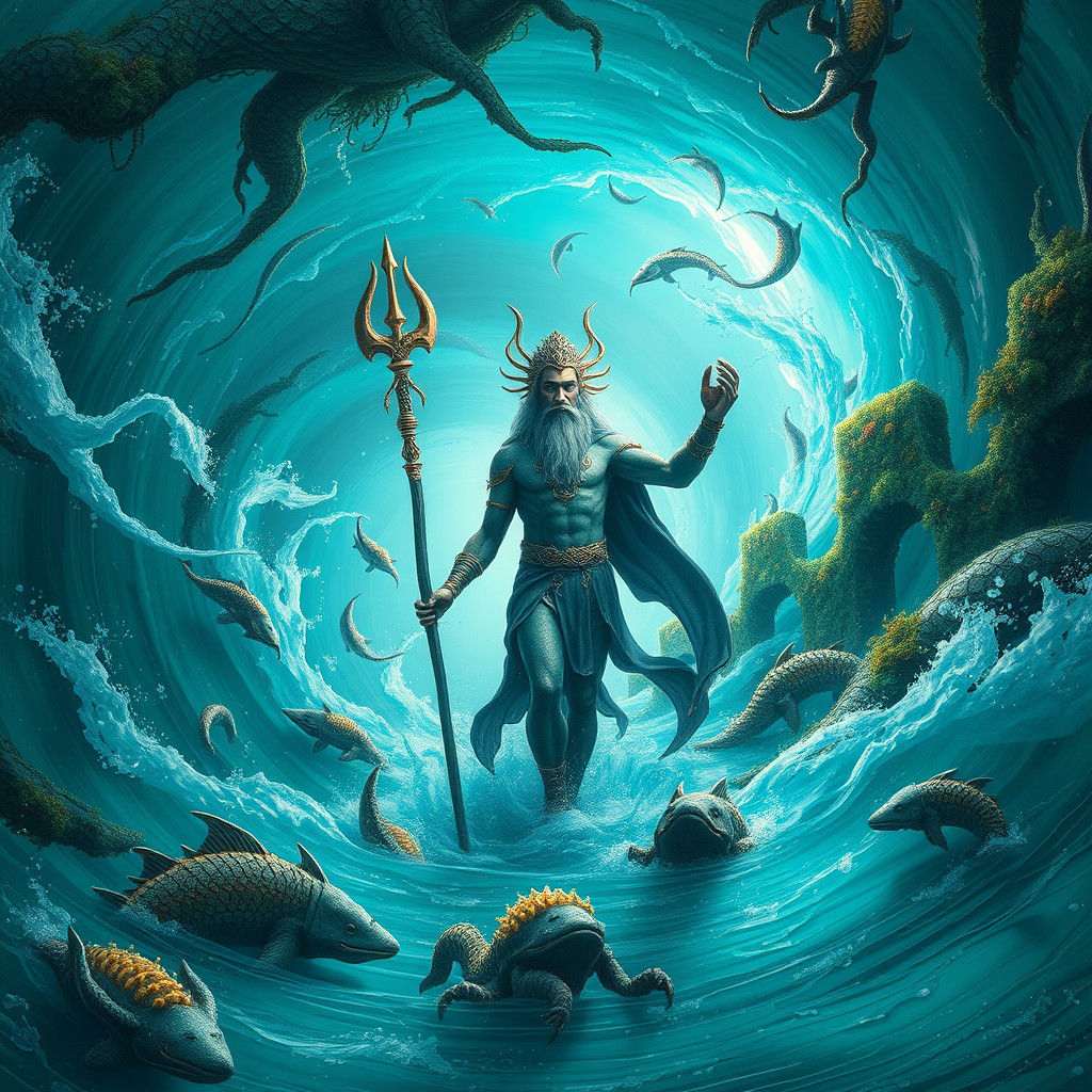 Poseidon, God of the Sea, Amidst Emerald Waters