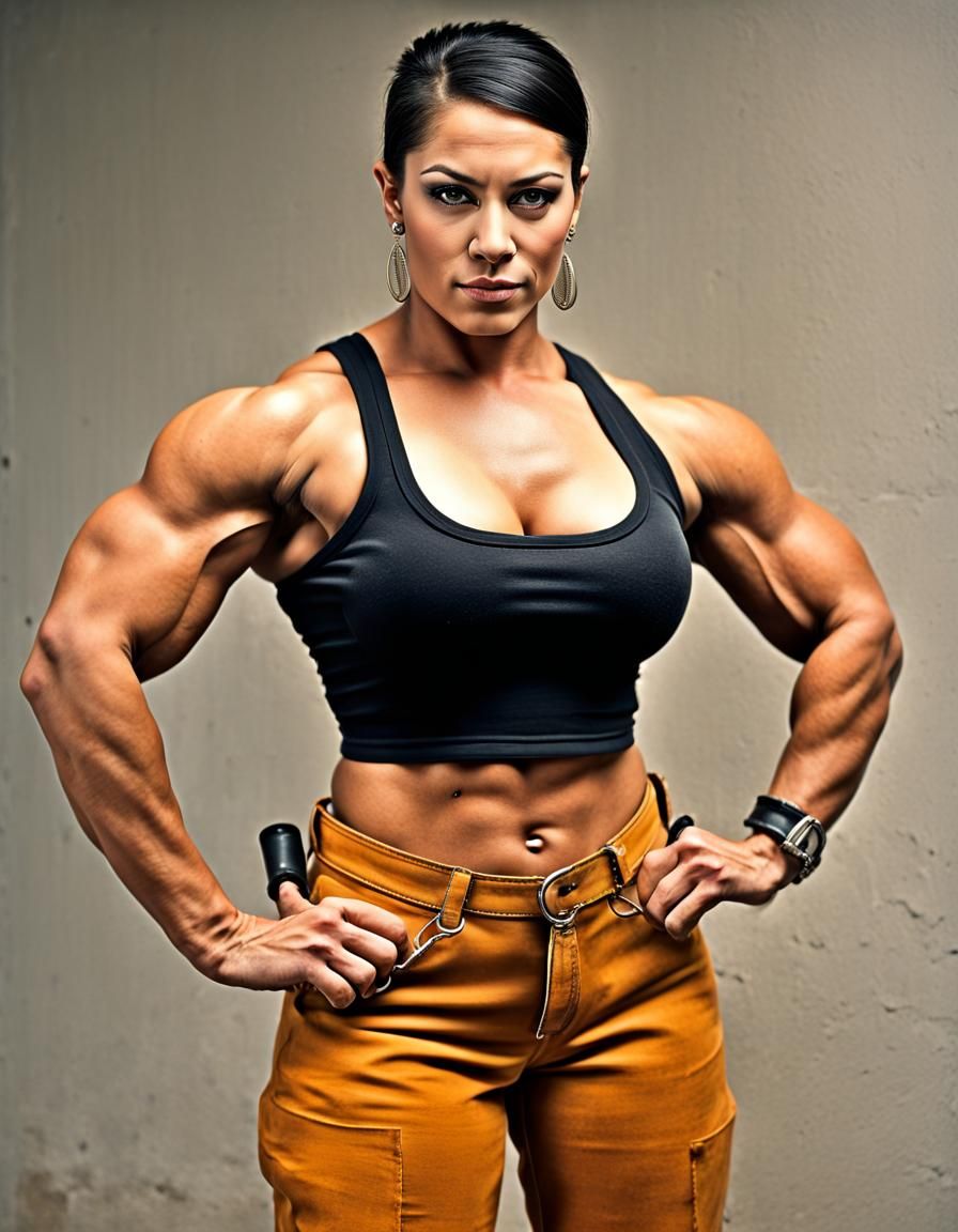 Mexican Bodybuilder Construction Worker Flexing Biceps