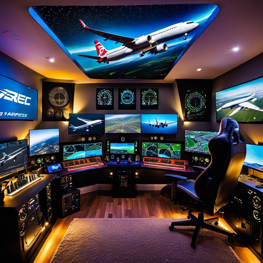 Gaming room of an aviation enthusiast