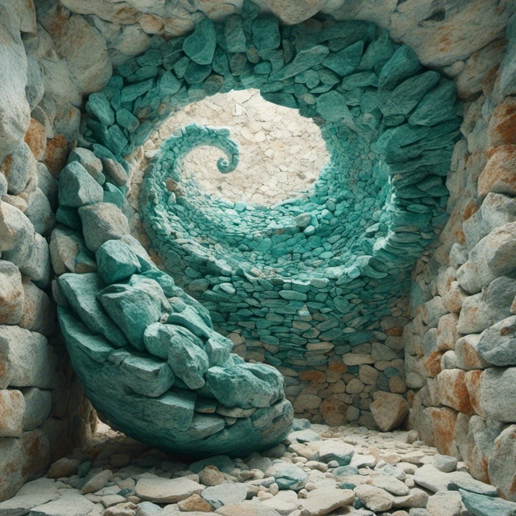 A room made entirely out of turquoise Stone swirls Geological reorganization Stone elegantly carved <lora:Swirling Stone...