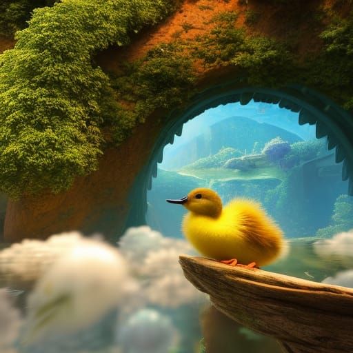 Cute Fluffy Duckling by Turquoise Pool