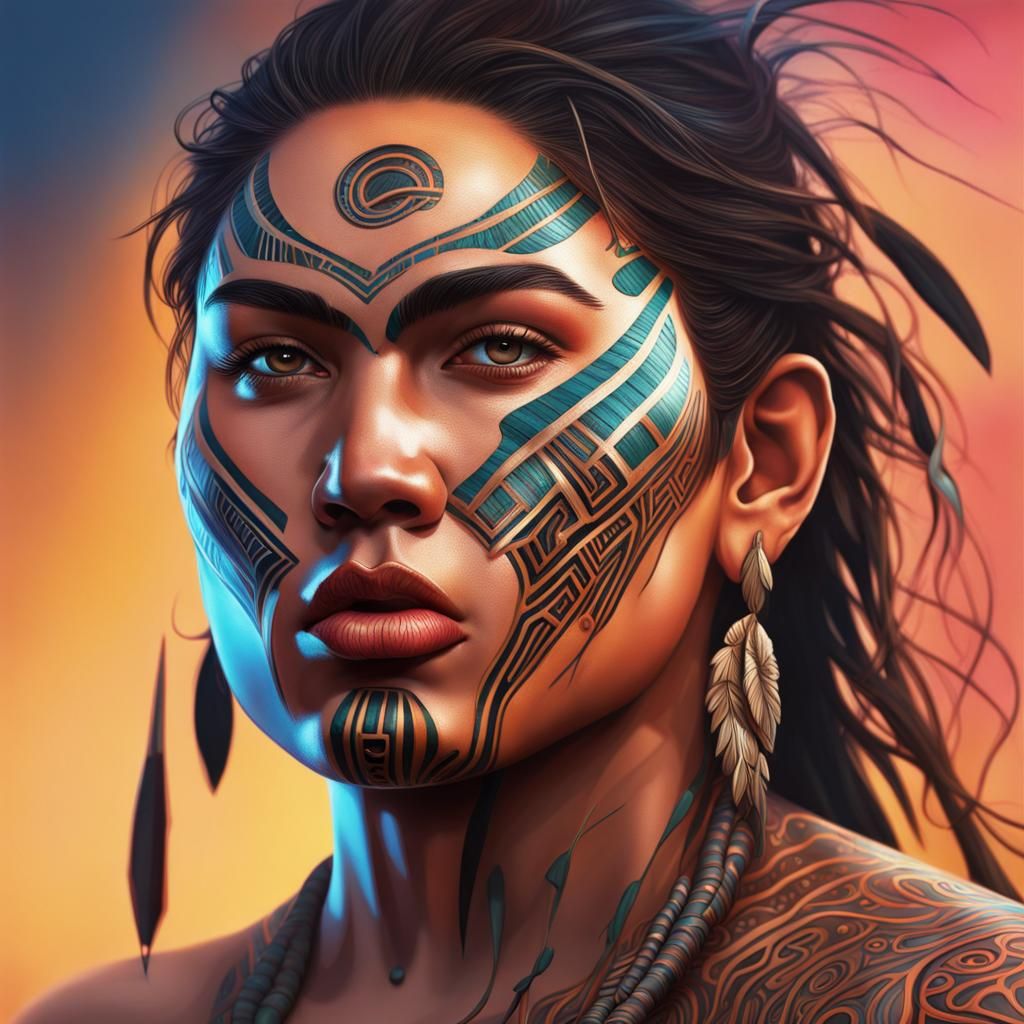 Hyperrealistic Māori Portrait in Splash Art Style