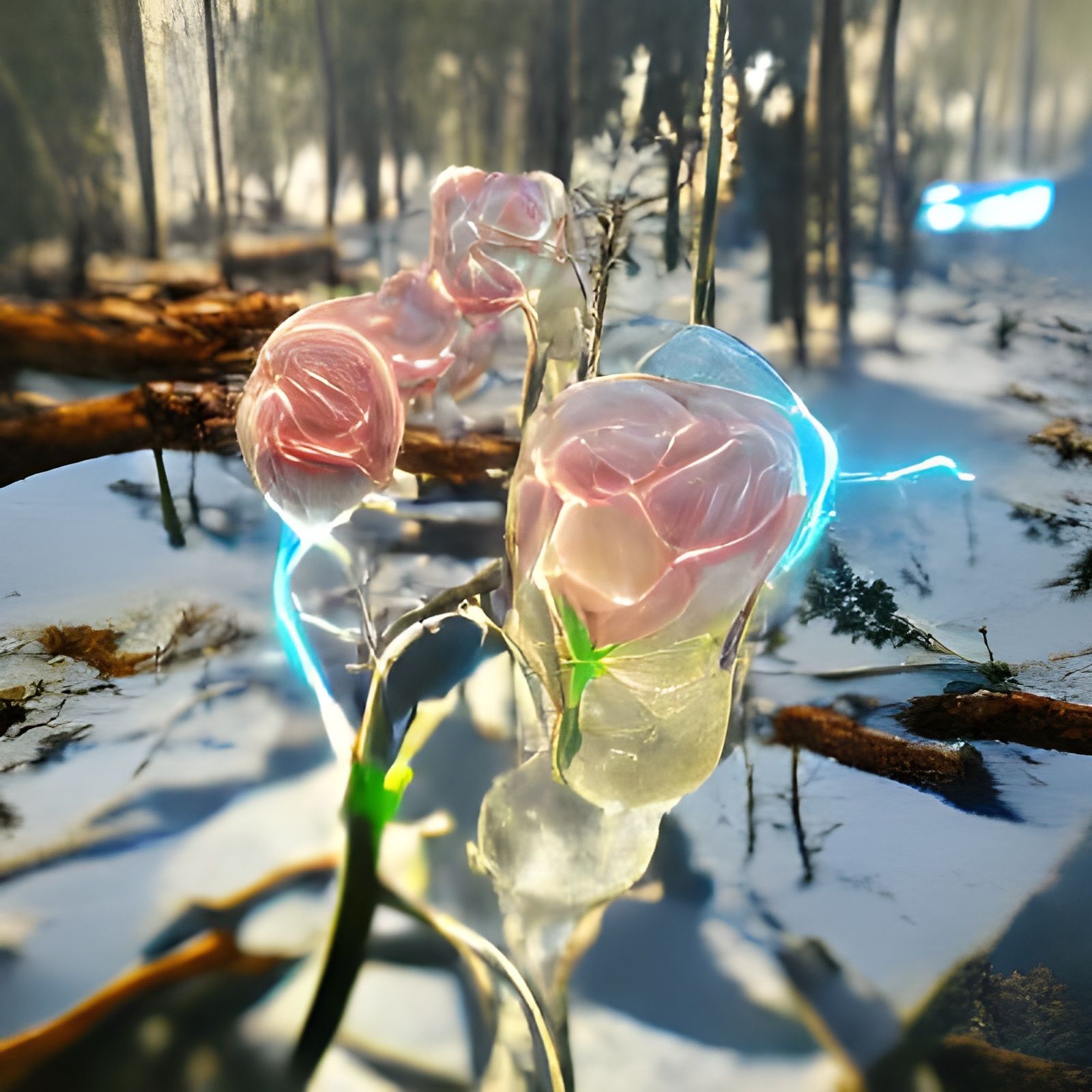 Roses with Spectral Lightning in Winter Forest