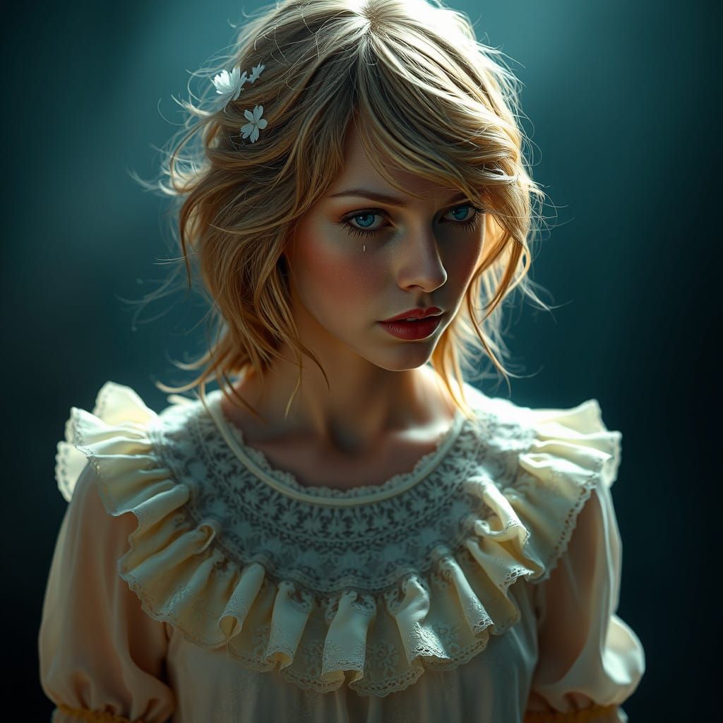 Hyper-Realistic Portrait of a Crying Taylor Swift