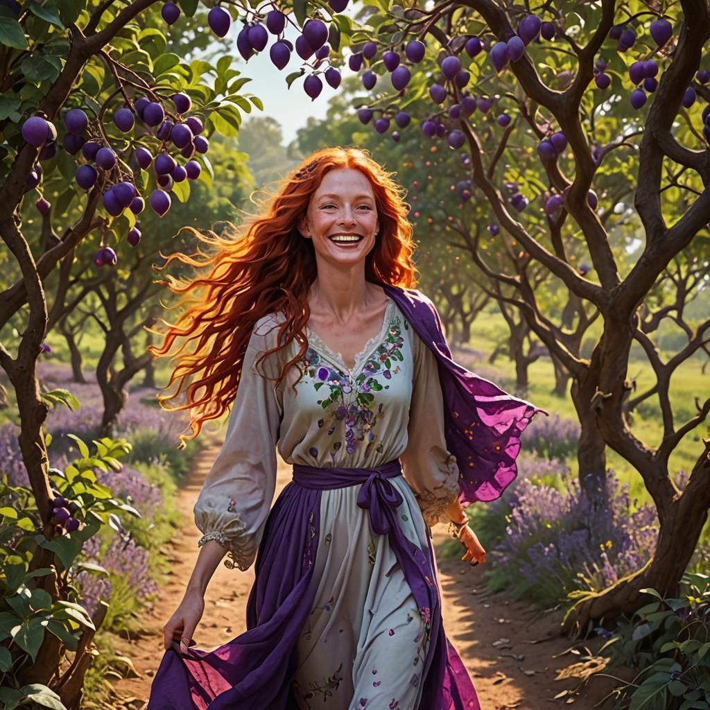 Redhead in Fairytale Field of Purple Passion Fruit