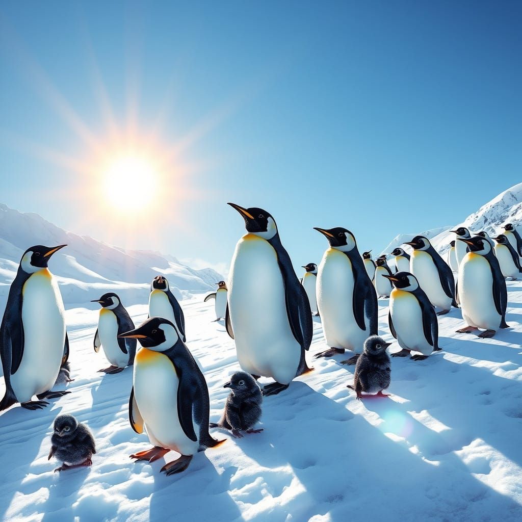 Vibrant Icy Wonderland with Penguins in Charcoal and Waterco...