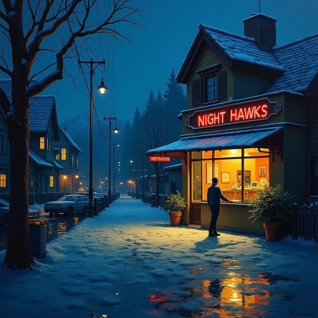 21st Century Impasto Nighthawks Oil Painting