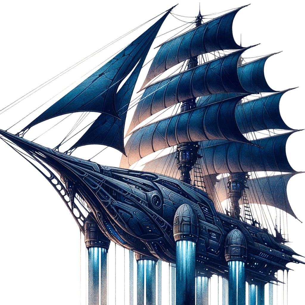 Futuristic Flying Ship in Steampunk Style