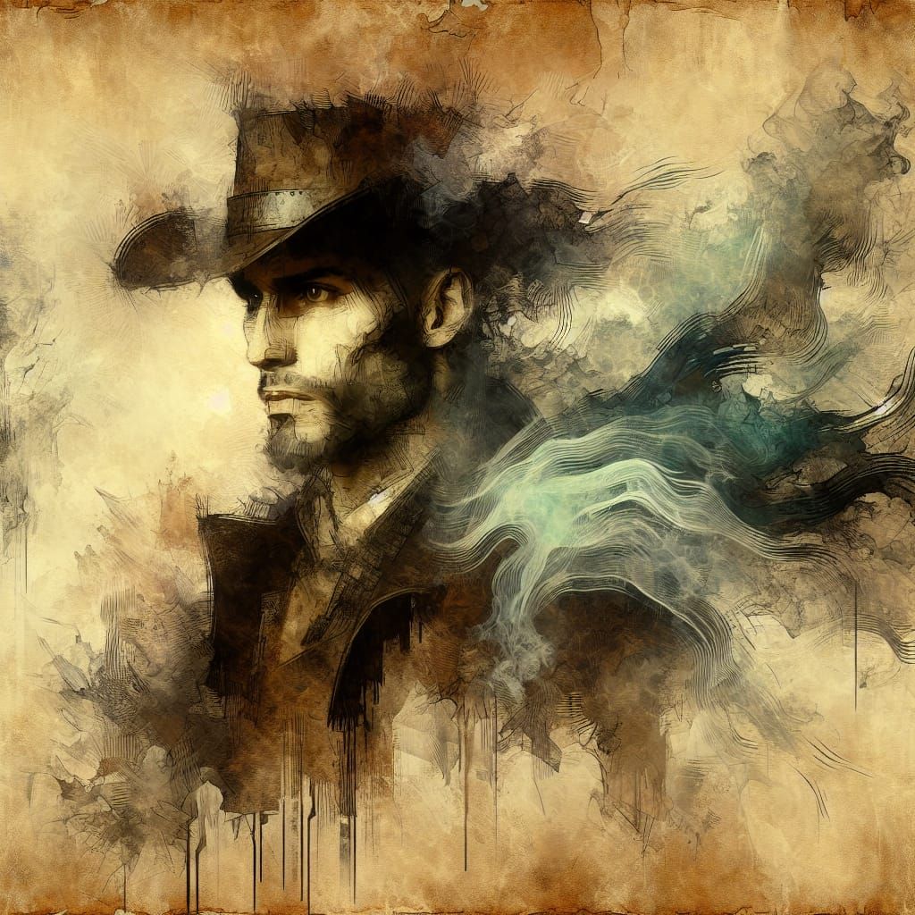 Steampunk Gothic Impressionist Portrait on Parchment