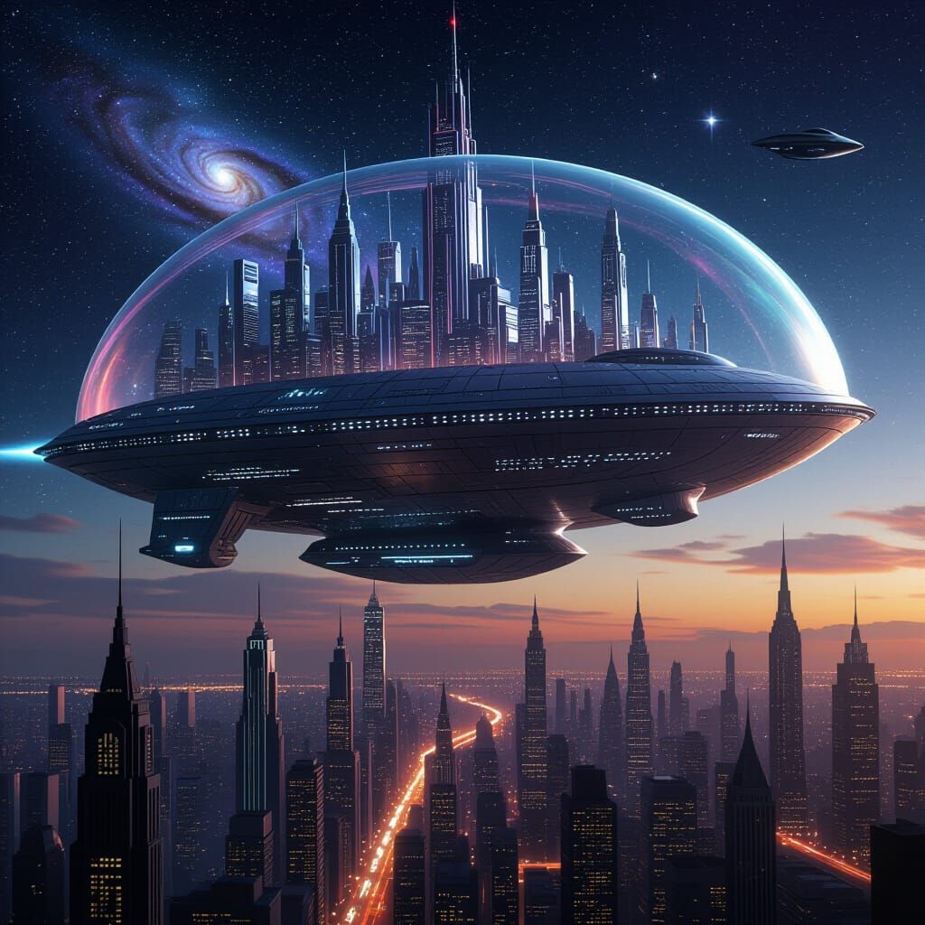 Futuristic Spaceship Metropolis in Art Deco Style
