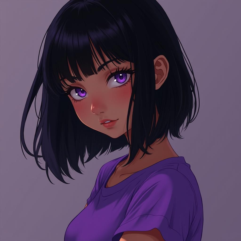 Girl with Wolf Cut and Purple Top, Digital Painting