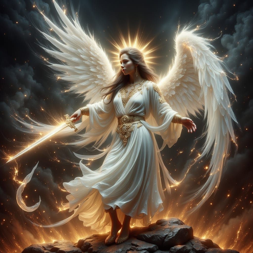 Angel Warrior vs Devil in Dramatic Cosmic Battle