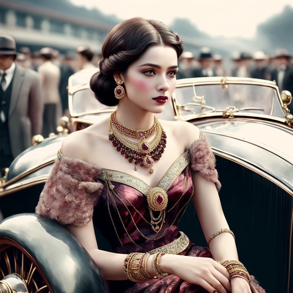 Garnet Gold Jewelry Shimmers in Digital Portrait