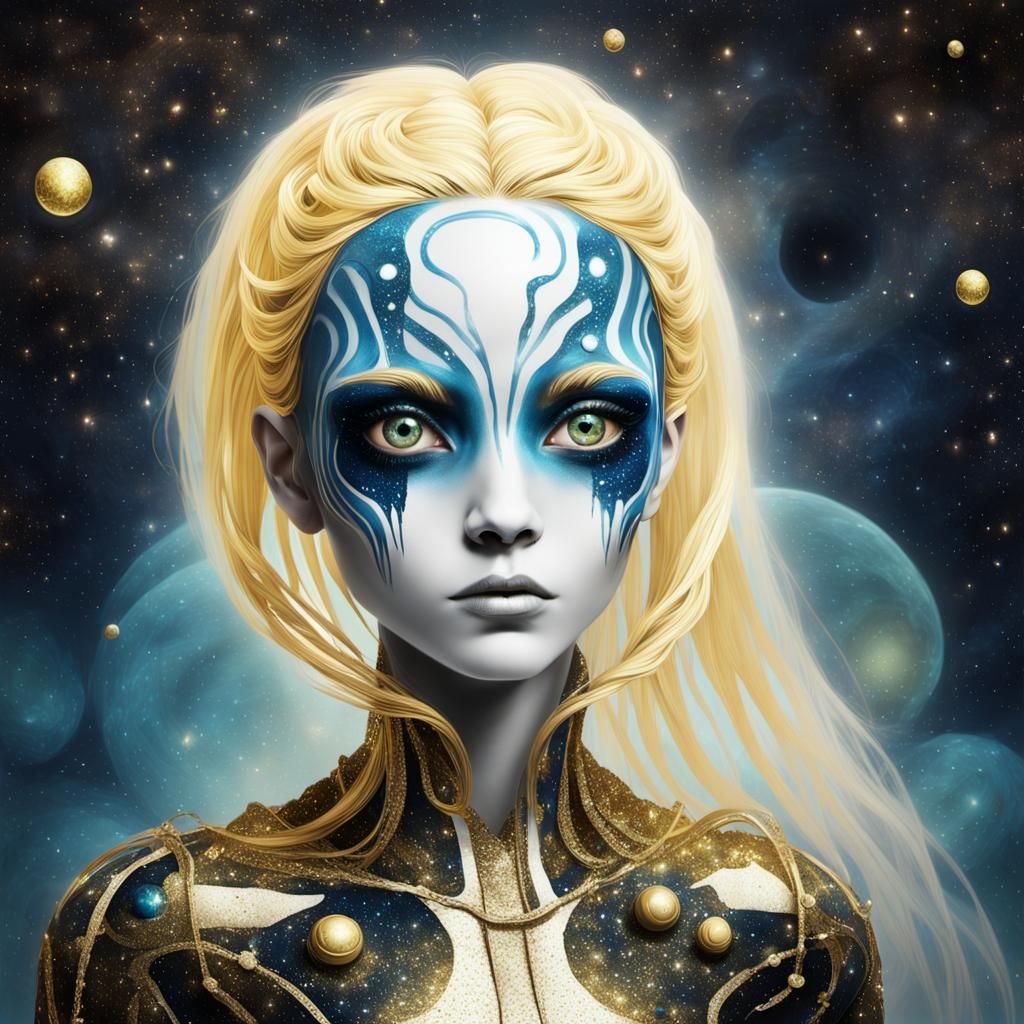 Mystical Alien Figure with Blue Face Paint