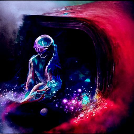 Holographic Cosmic Abyss Illustration in Mixed Media