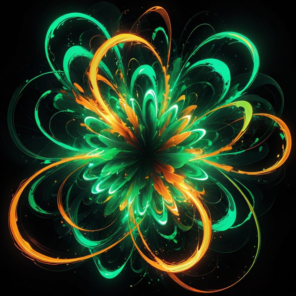 Vibrant Neon Abstract Expressionism in Green and Orange
