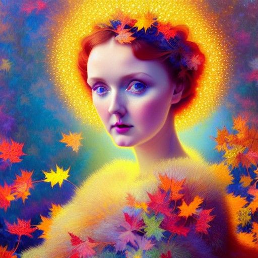 Autumn Portrait with Luminous Sparkles in Oil