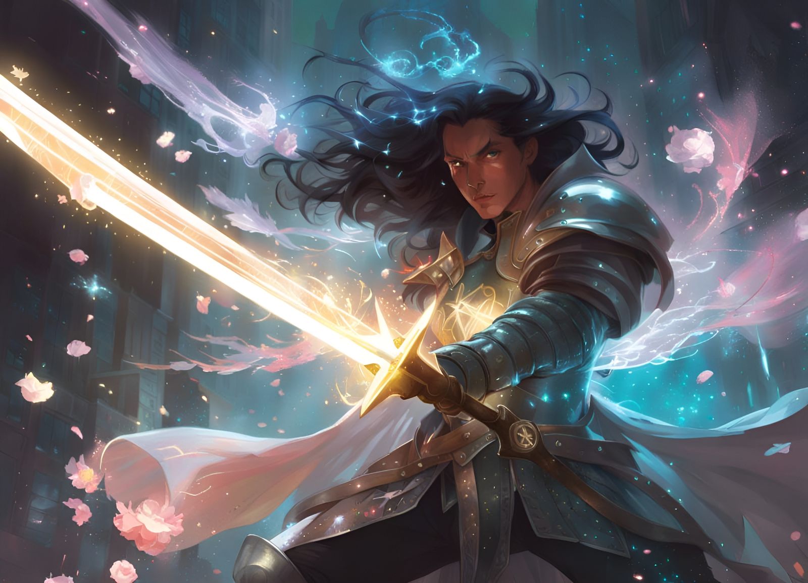 Epic Wizard Knight Battle in Digital Painting Style