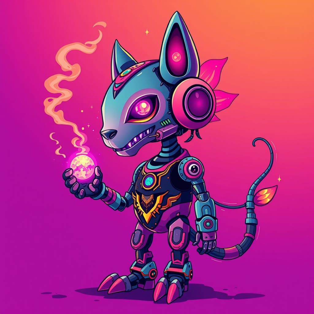 Psychedelic Robot-Animal Hybrid with Neon Circuitry